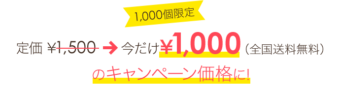 1000個限定 定価1500円が今だけ1000円(全国送料無料)のキャンペーン価格に!