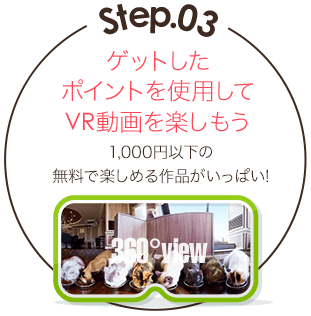 Step.03 ゲットしたポイントを使用してVR動画を楽しもう 1000円以下の無料で楽しめる作品がいっぱい!