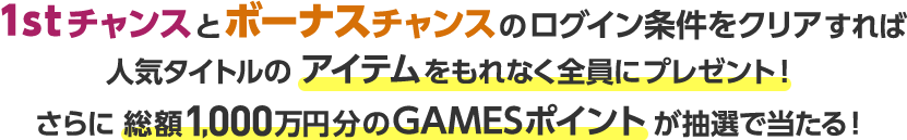 総額1,000万円分のGAMESポイントが抽選で当たる