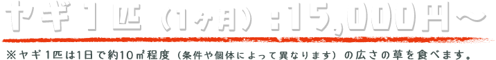 ヤギ一匹(一ヶ月):15,000円〜